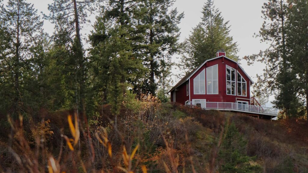 Homw in northern idaho in winter on a hill